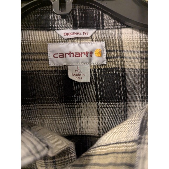 Carhartt Plaid Button Down Shirt Men's Large Gray Cotton Workwear - Picture 2 of 6